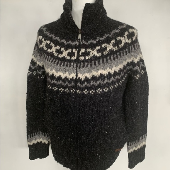 Roots Sweaters - Roots Limited Fair Isle Sweater Alpine Jacket Full Double Zipper Black Grey M L